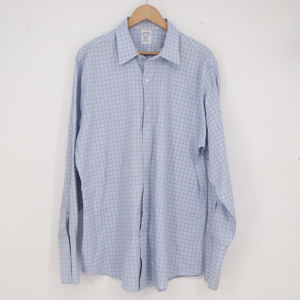 Brooks Brothers Shirt Mens 17-34 Classic Fit Blue Windowpane Button-down Exc